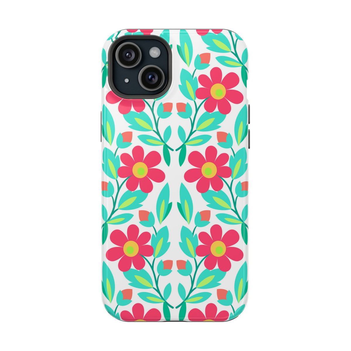 Floral Magnetic Impact-Resistant Phone Case — Pink & Teal Flower Pattern