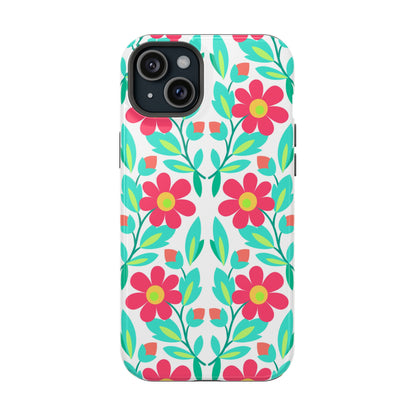 Floral Magnetic Impact-Resistant Phone Case — Pink & Teal Flower Pattern