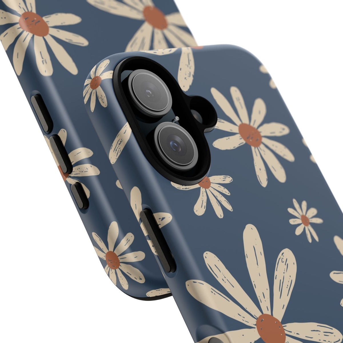 Daisy Pattern Tough Phone Case – Navy Floral Protective Cover
