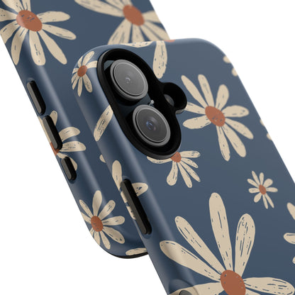 Daisy Pattern Tough Phone Case – Navy Floral Protective Cover