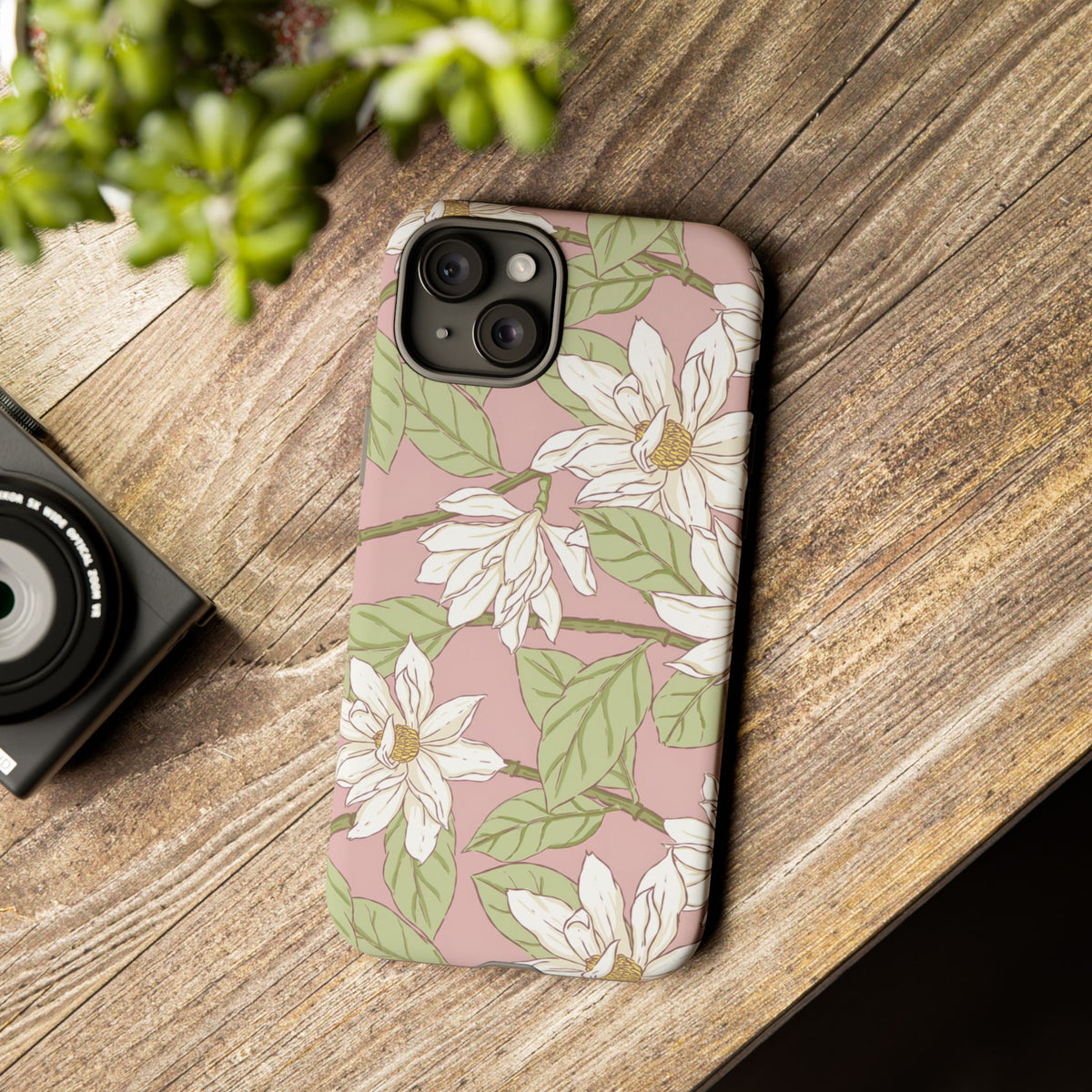 Floral Magnolia Tough Phone Case — Pink Botanical Protective Case
