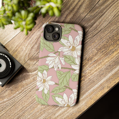 Floral Magnolia Tough Phone Case — Pink Botanical Protective Case