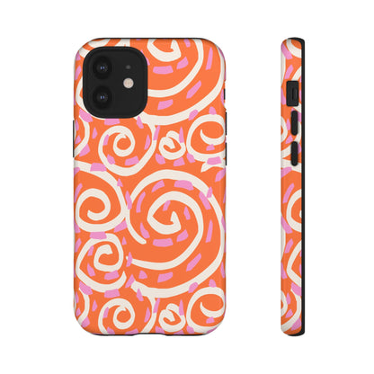 Spiral Swirl Tough Phone Case – Bright Orange & Pink Abstract Protection
