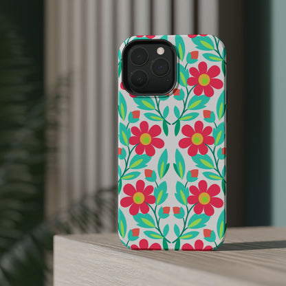 Floral Magnetic Impact-Resistant Phone Case — Pink & Teal Flower Pattern
