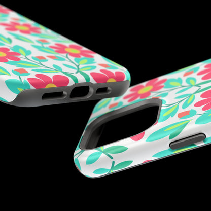 Floral Magnetic Impact-Resistant Phone Case — Pink & Teal Flower Pattern