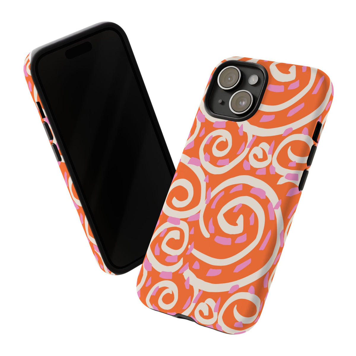Spiral Swirl Tough Phone Case – Bright Orange & Pink Abstract Protection