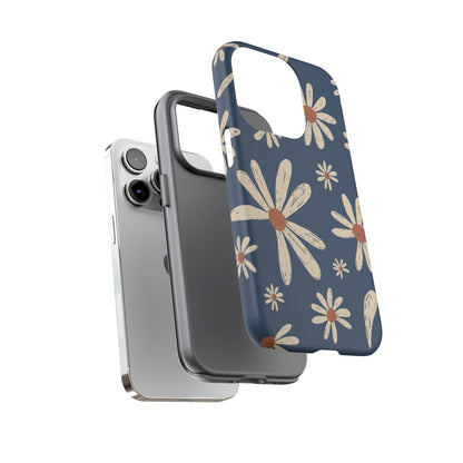 Daisy Pattern Tough Phone Case – Navy Floral Protective Cover