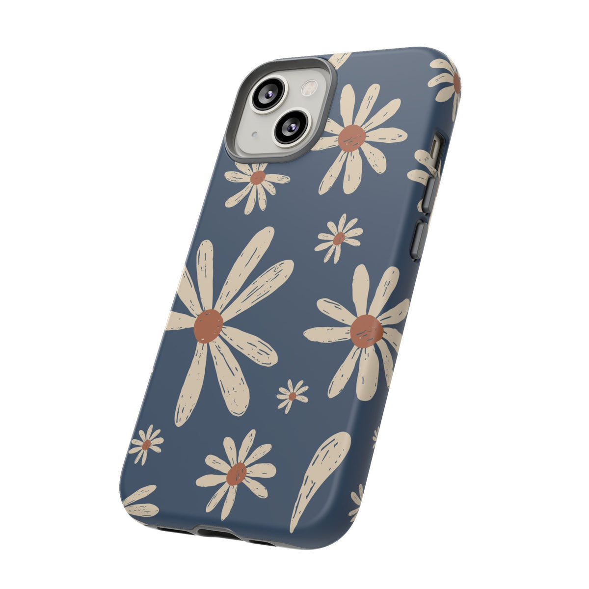 Daisy Pattern Tough Phone Case – Navy Floral Protective Cover