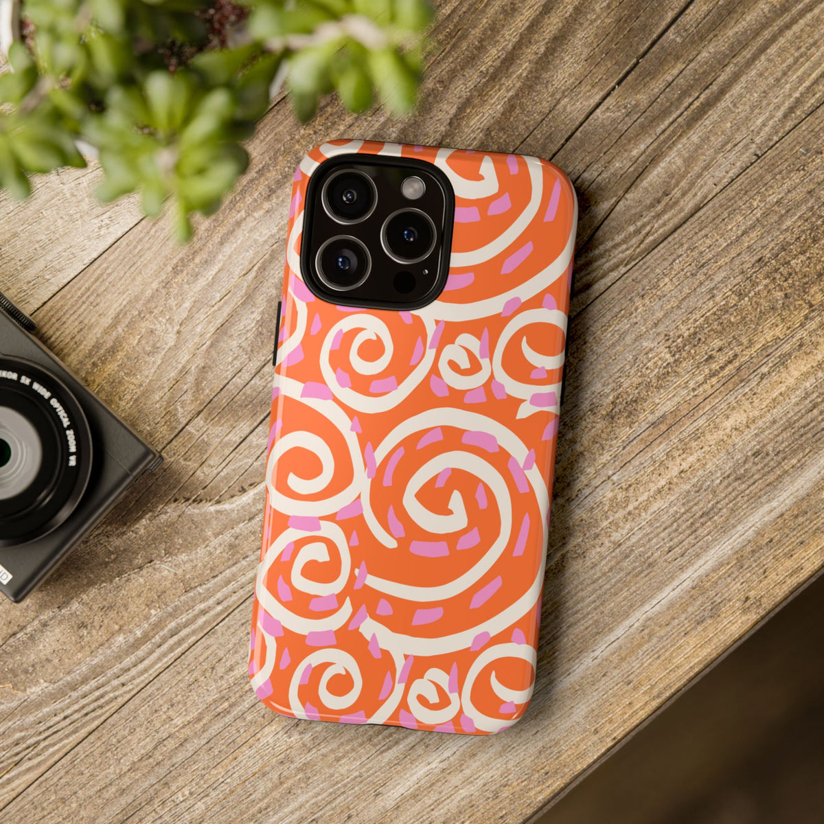 Spiral Swirl Tough Phone Case – Bright Orange & Pink Abstract Protection