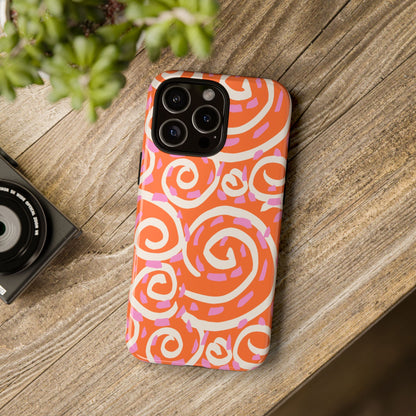 Spiral Swirl Tough Phone Case – Bright Orange & Pink Abstract Protection