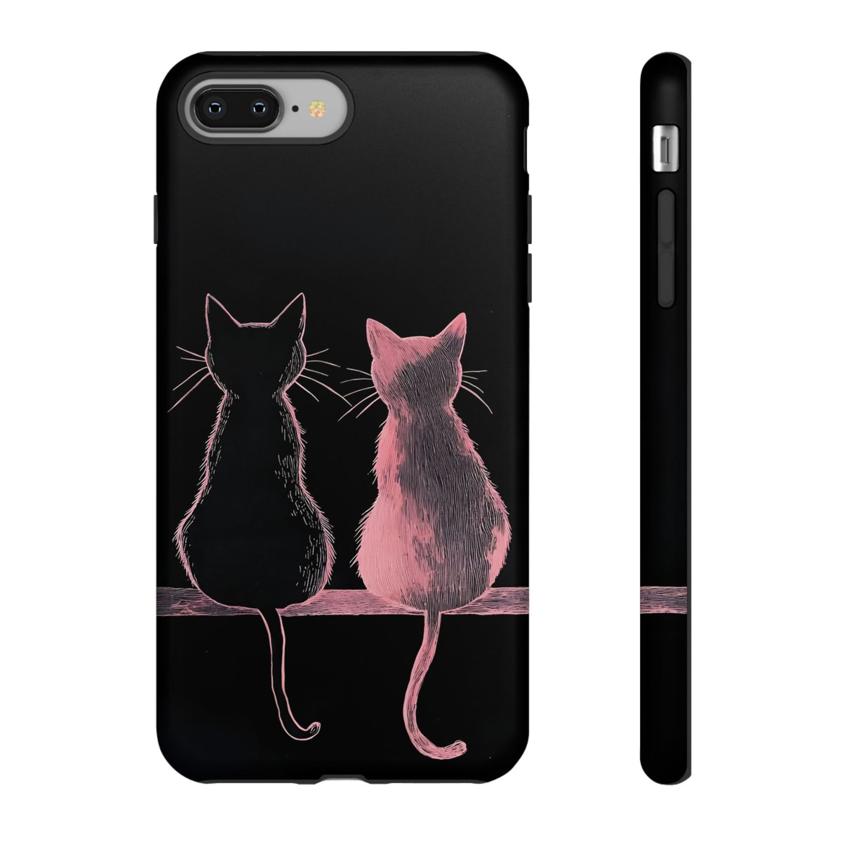 Cute Pink Cats Tough Phone Case – Protective iPhone Cover with Kittens Silhouette