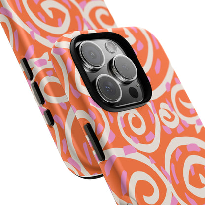 Spiral Swirl Tough Phone Case – Bright Orange & Pink Abstract Protection
