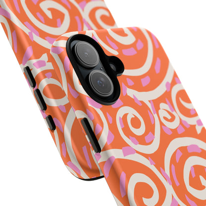 Spiral Swirl Tough Phone Case – Bright Orange & Pink Abstract Protection