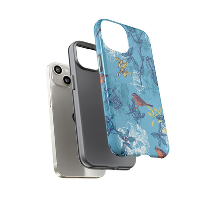 Floral Bird Tough Phone Case — Blue Birdcage Pattern