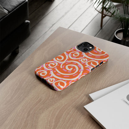 Spiral Swirl Tough Phone Case – Bright Orange & Pink Abstract Protection