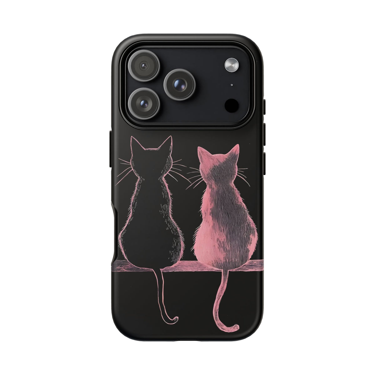 Cute Pink Cats Tough Phone Case – Protective iPhone Cover with Kittens Silhouette