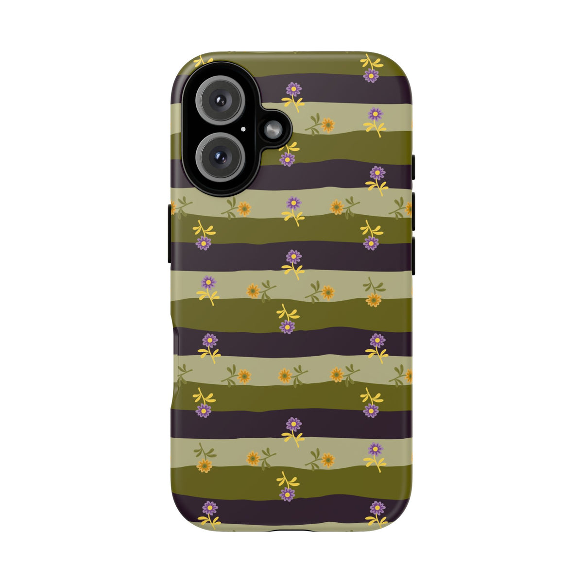 Floral Stripe Tough Phone Case — Olive & Plum Protective Cover