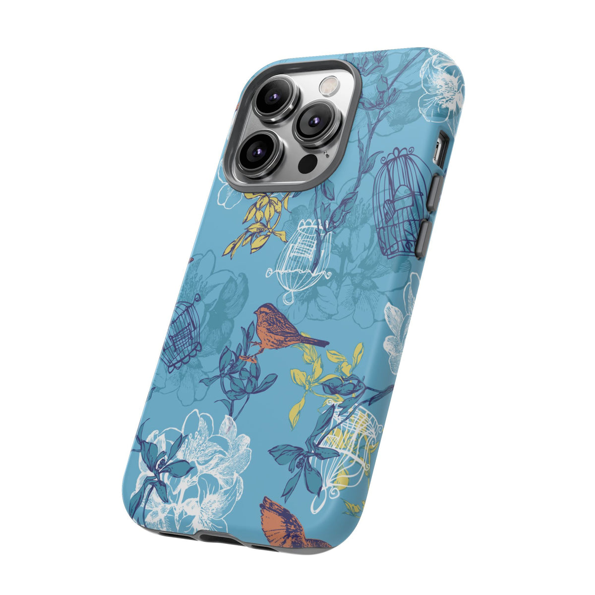 Floral Bird Tough Phone Case — Blue Birdcage Pattern