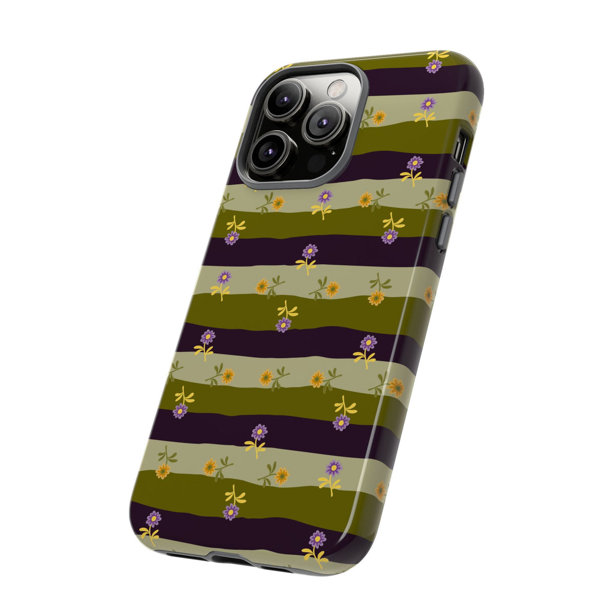 Floral Stripe Tough Phone Case — Olive & Plum Protective Cover