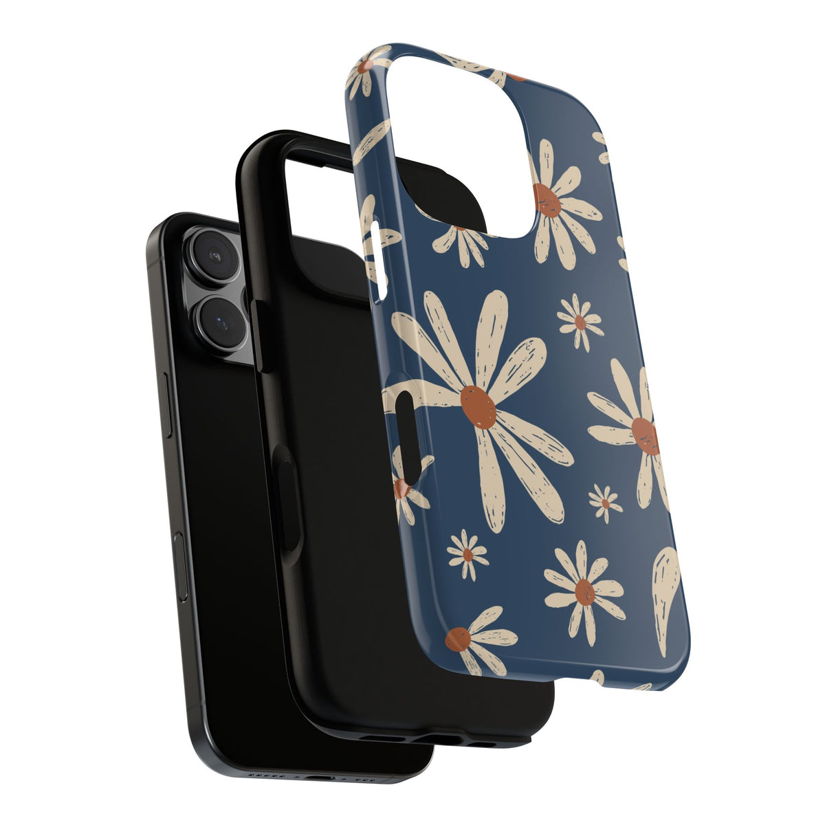 Daisy Pattern Tough Phone Case – Navy Floral Protective Cover
