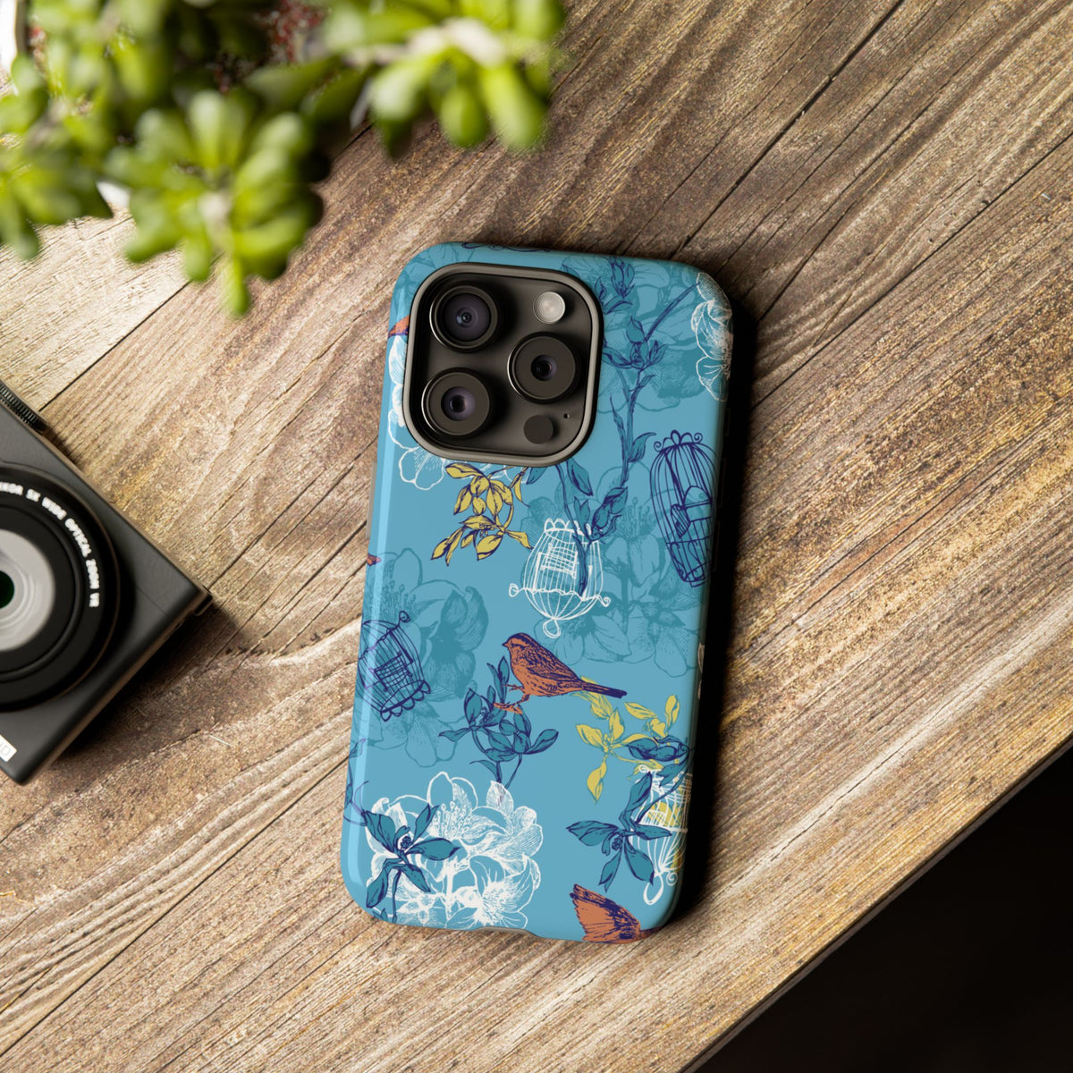 Floral Bird Tough Phone Case — Blue Birdcage Pattern