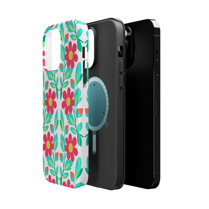 Floral Magnetic Impact-Resistant Phone Case — Pink & Teal Flower Pattern