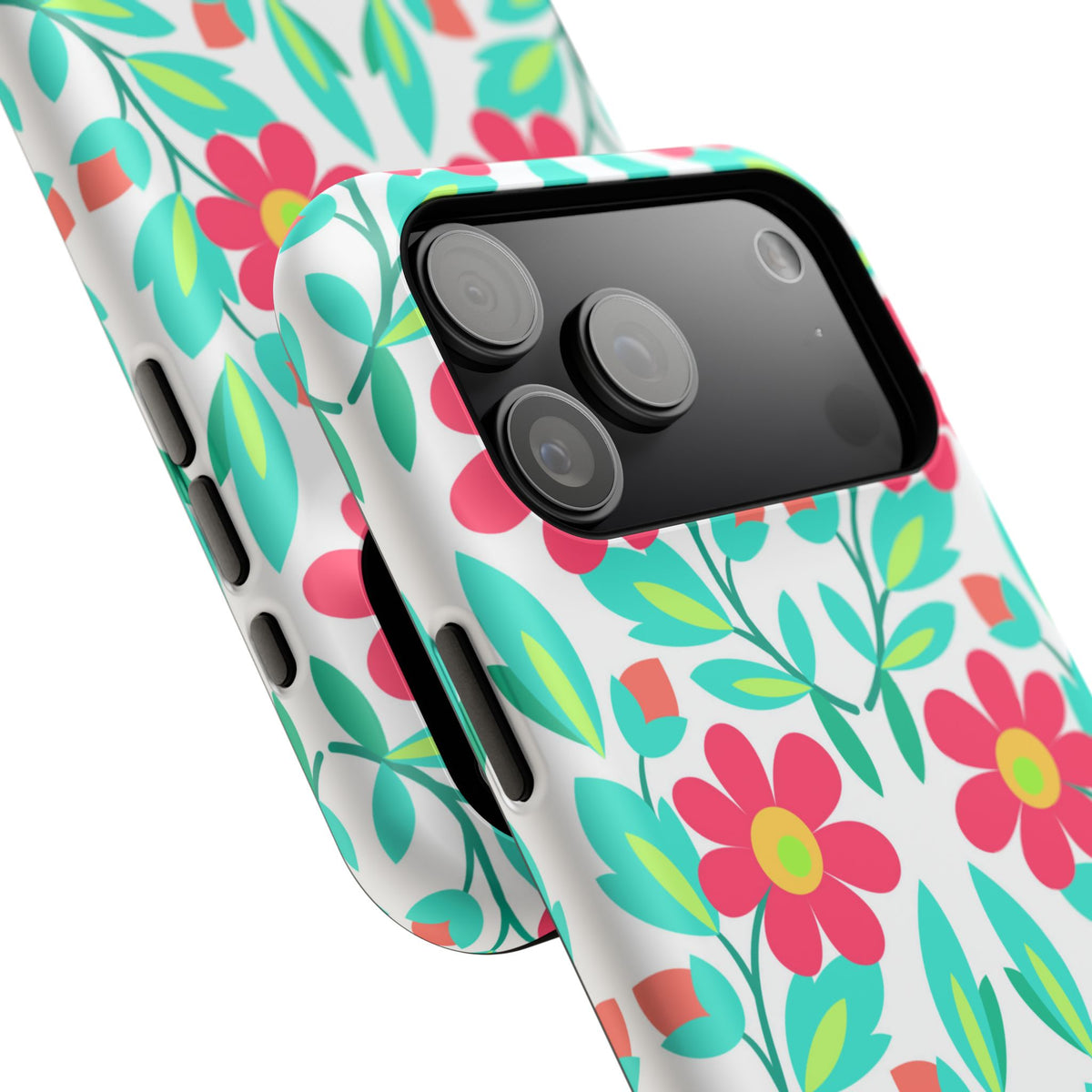 Floral Magnetic Impact-Resistant Phone Case — Pink & Teal Flower Pattern
