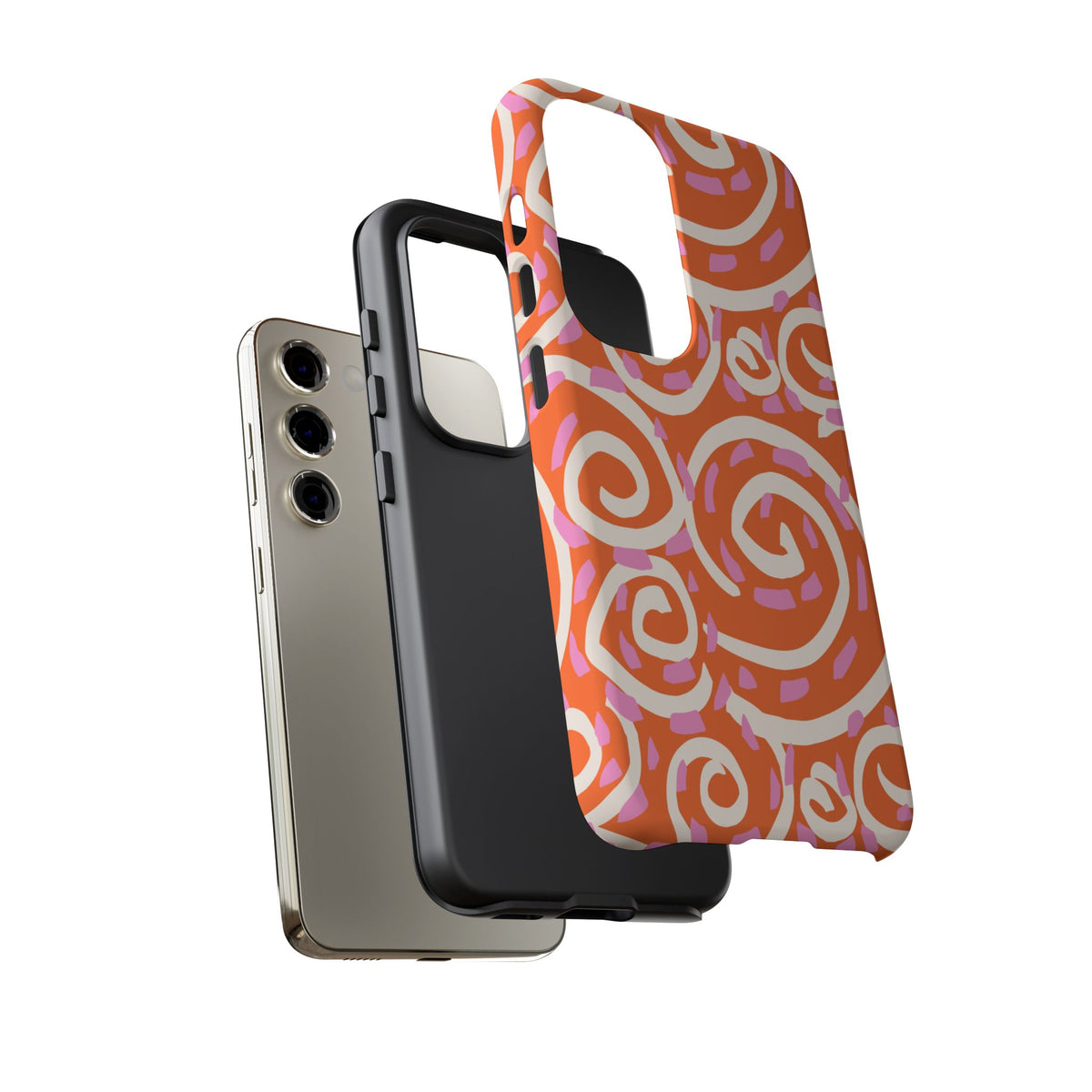 Spiral Swirl Tough Phone Case – Bright Orange & Pink Abstract Protection