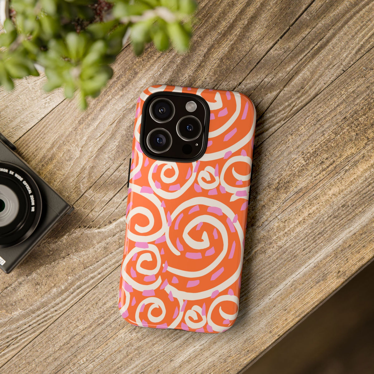 Spiral Swirl Tough Phone Case – Bright Orange & Pink Abstract Protection