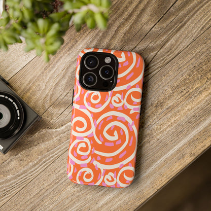 Spiral Swirl Tough Phone Case – Bright Orange & Pink Abstract Protection