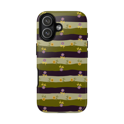 Floral Stripe Tough Phone Case — Olive & Plum Protective Cover