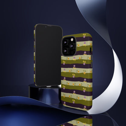 Floral Stripe Tough Phone Case — Olive & Plum Protective Cover