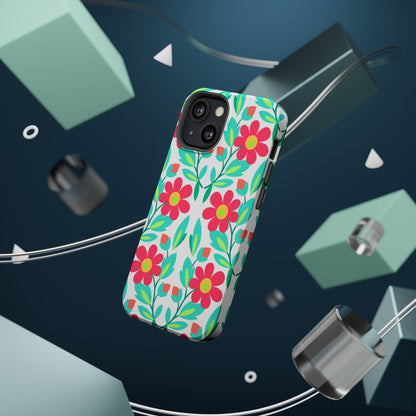 Floral Magnetic Impact-Resistant Phone Case — Pink & Teal Flower Pattern