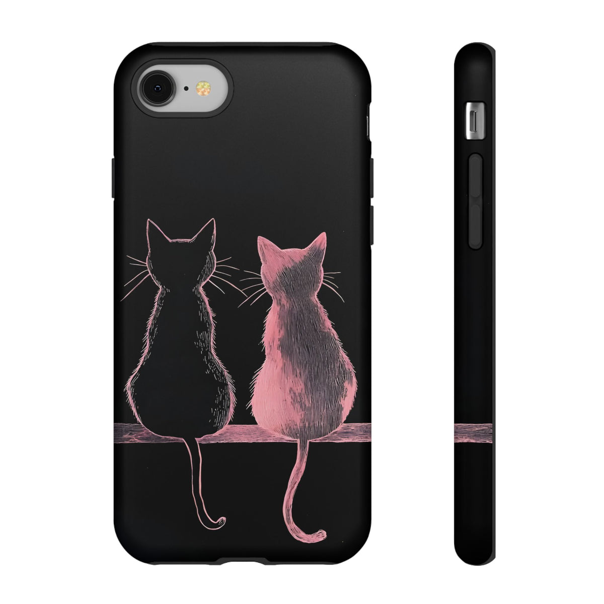 Cute Pink Cats Tough Phone Case – Protective iPhone Cover with Kittens Silhouette