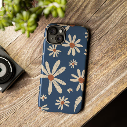 Daisy Pattern Tough Phone Case – Navy Floral Protective Cover