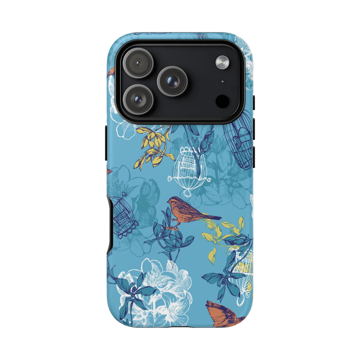 Floral Bird Tough Phone Case — Blue Birdcage Pattern