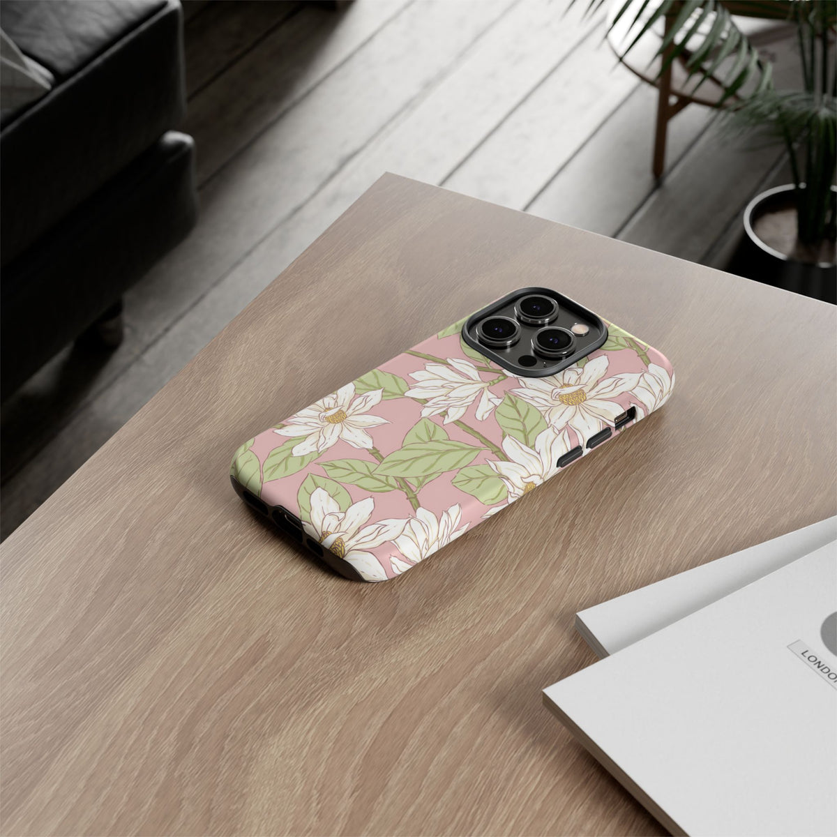Floral Magnolia Tough Phone Case — Pink Botanical Protective Case