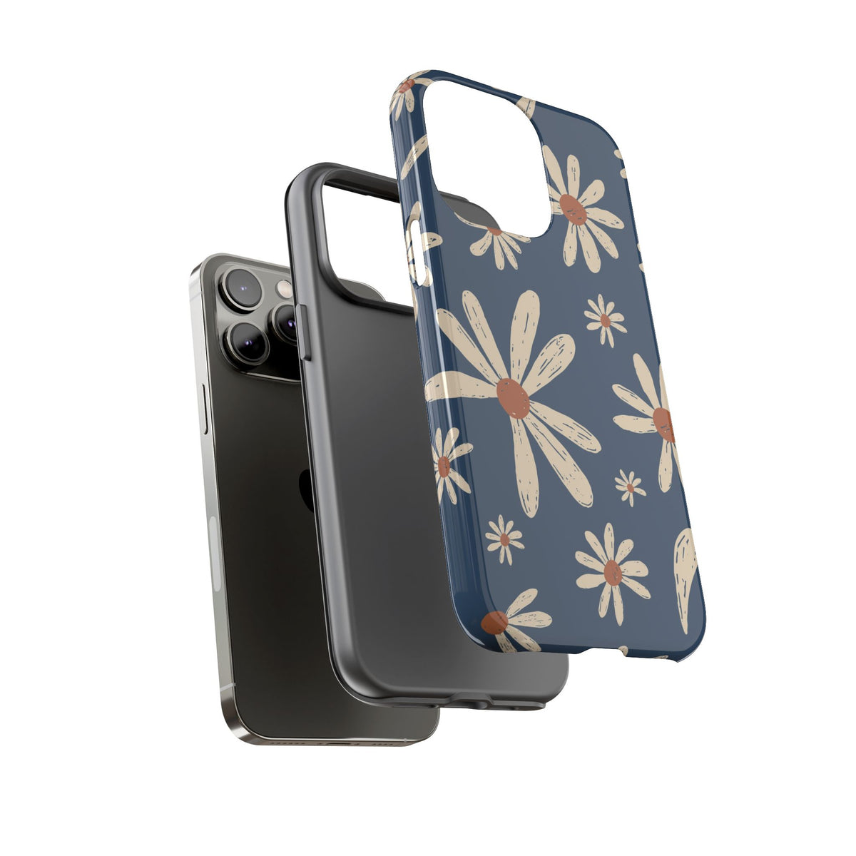 Daisy Pattern Tough Phone Case – Navy Floral Protective Cover