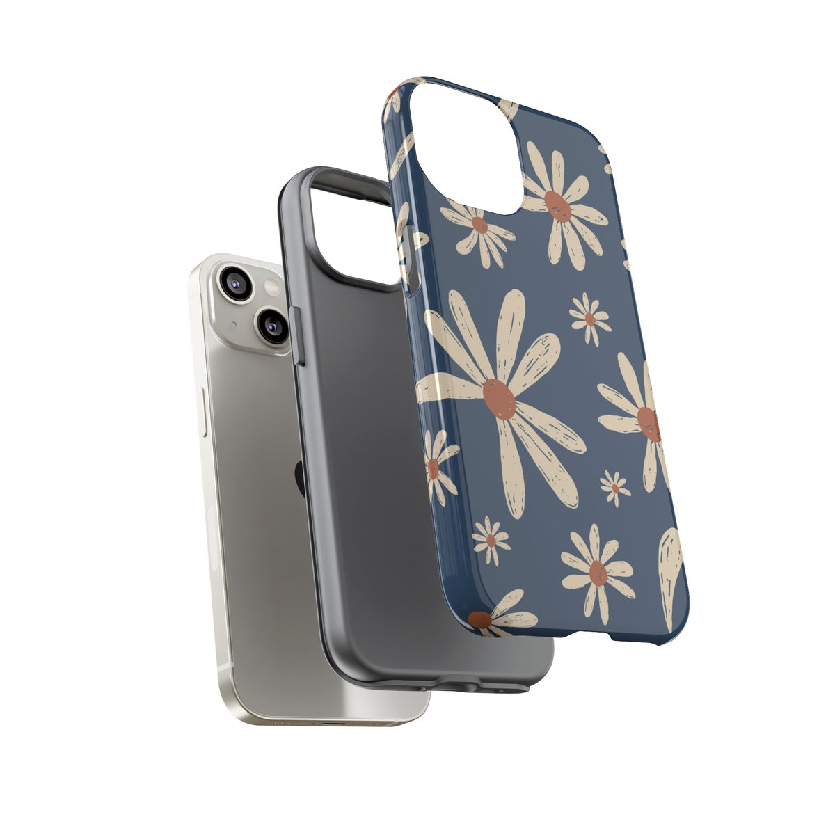 Daisy Pattern Tough Phone Case – Navy Floral Protective Cover