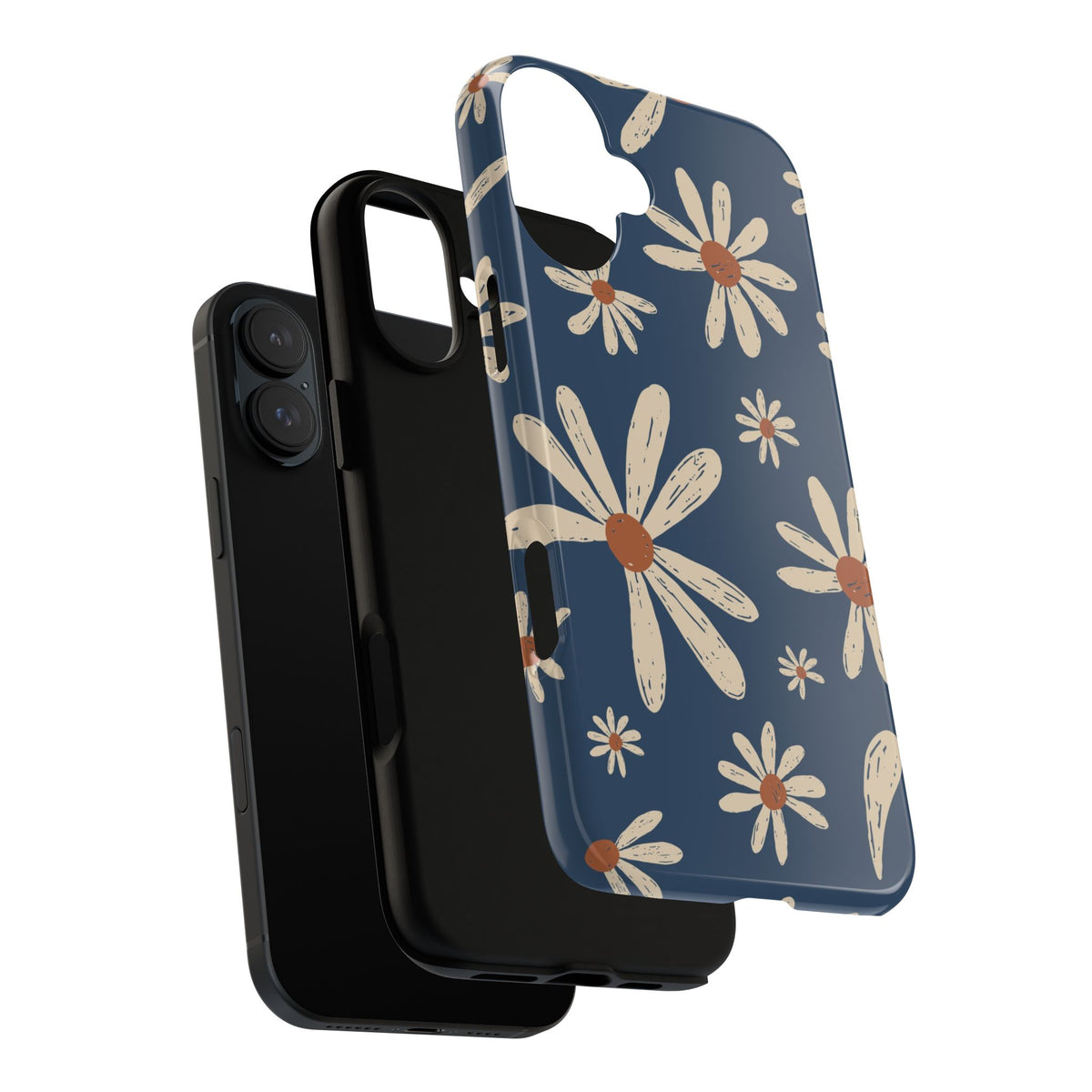 Daisy Pattern Tough Phone Case – Navy Floral Protective Cover