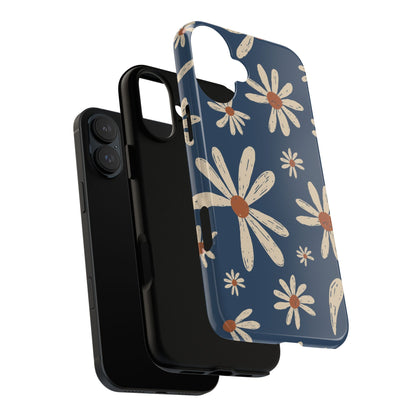 Daisy Pattern Tough Phone Case – Navy Floral Protective Cover