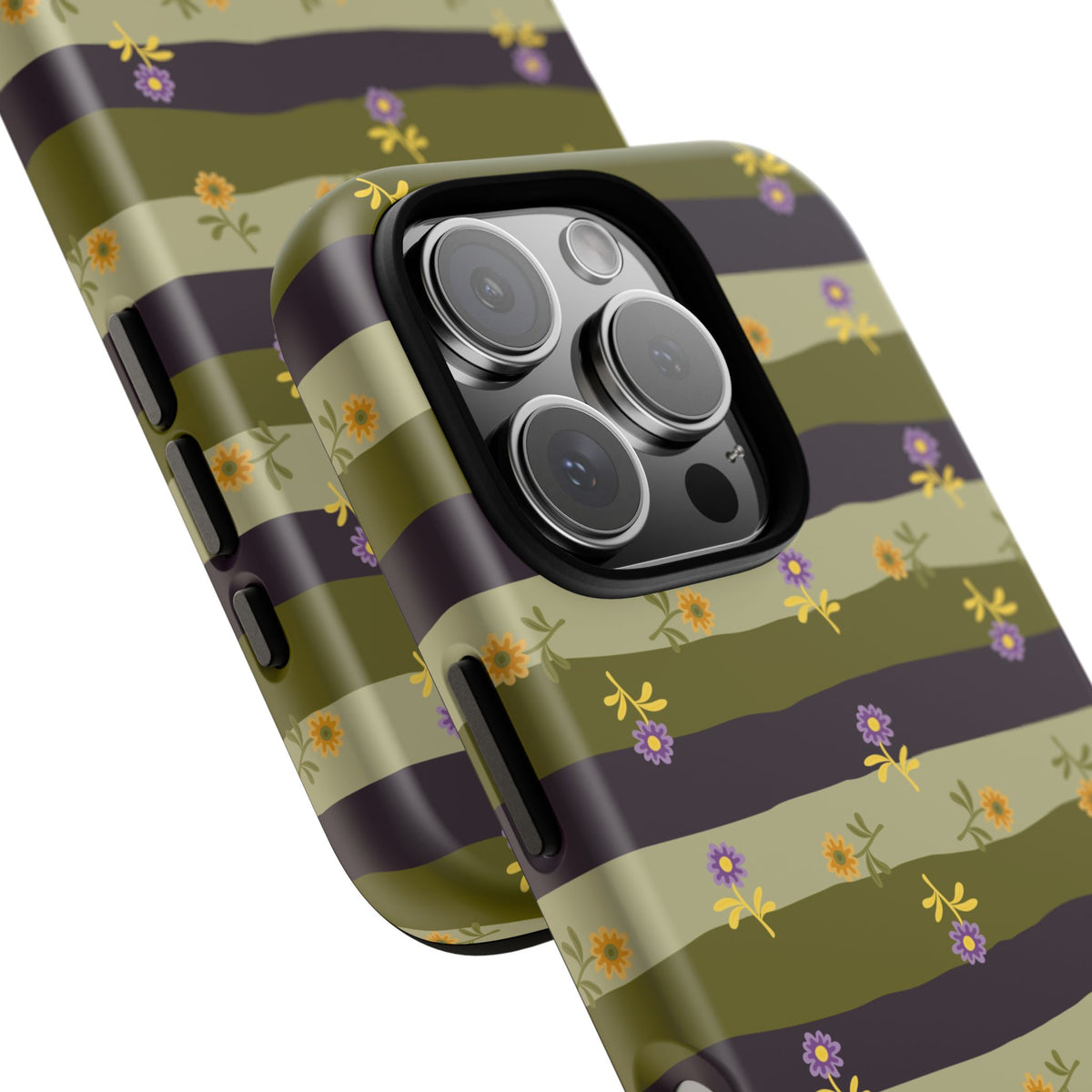Floral Stripe Tough Phone Case — Olive & Plum Protective Cover