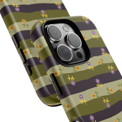 Floral Stripe Tough Phone Case — Olive & Plum Protective Cover