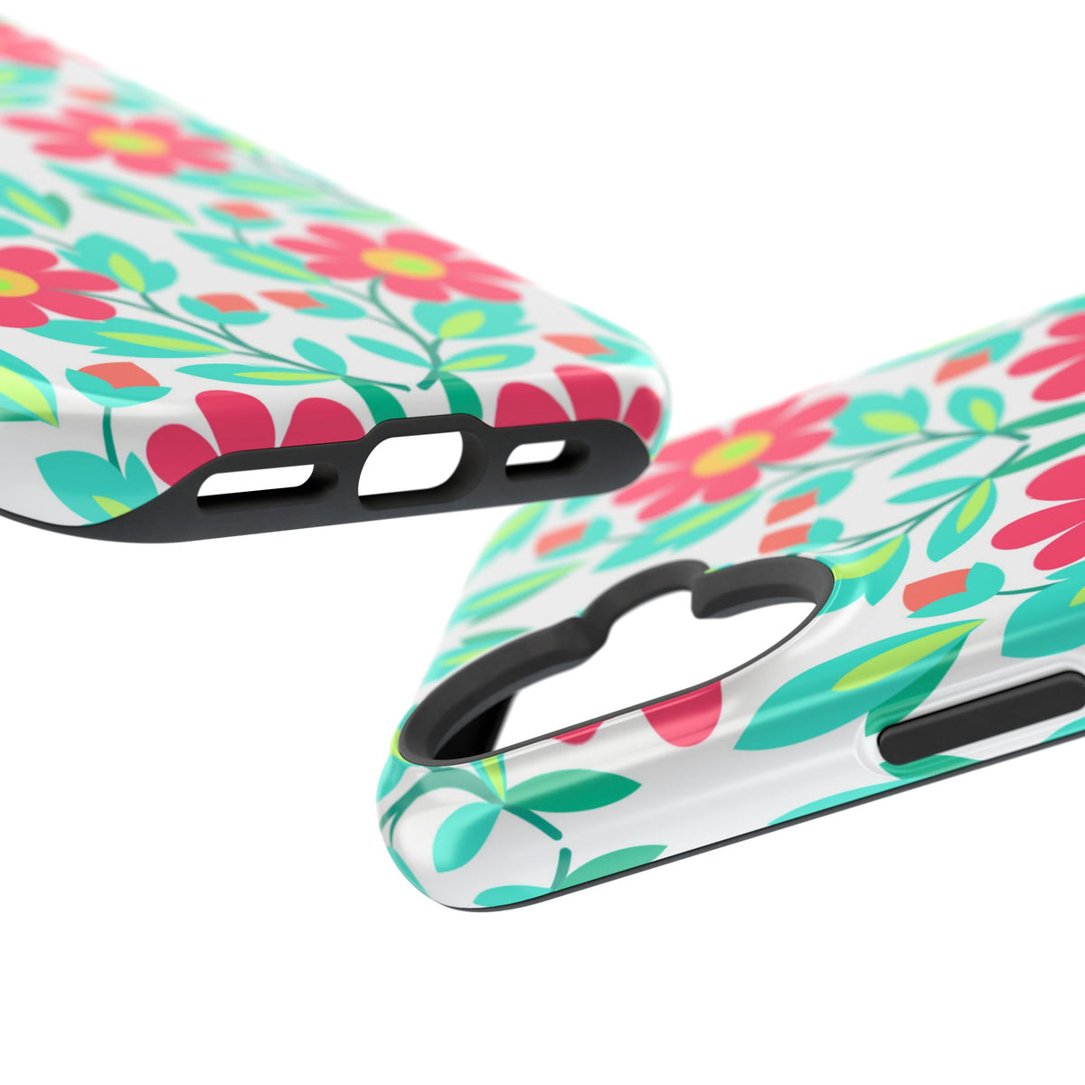 Floral Magnetic Impact-Resistant Phone Case — Pink & Teal Flower Pattern
