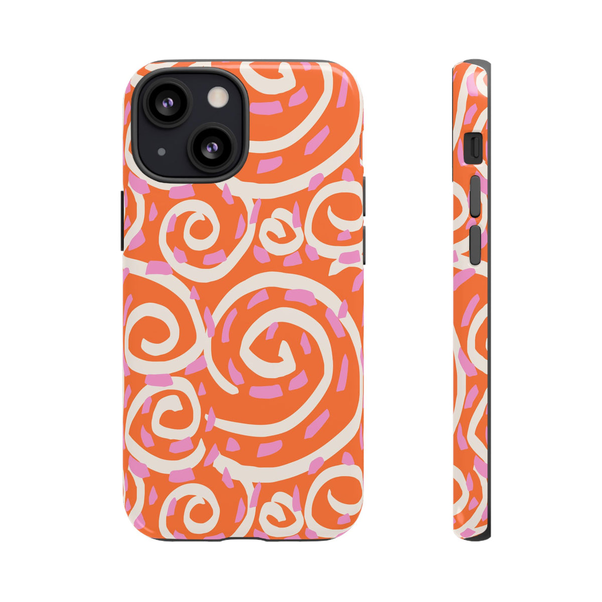 Spiral Swirl Tough Phone Case – Bright Orange & Pink Abstract Protection