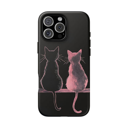 Cute Pink Cats Tough Phone Case – Protective iPhone Cover with Kittens Silhouette