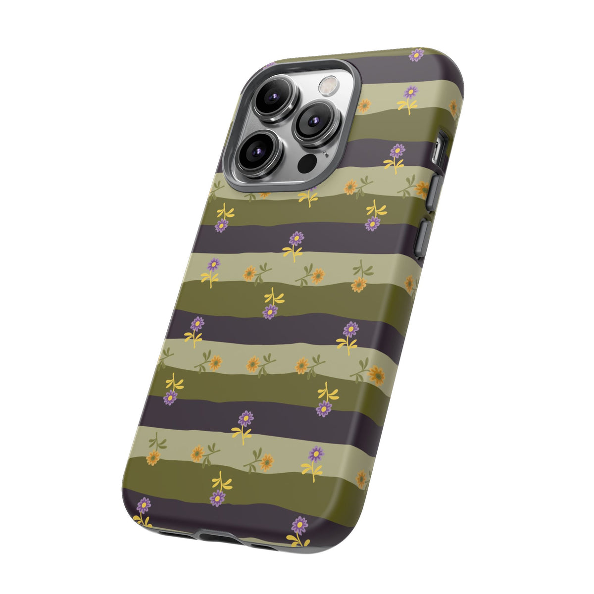 Floral Stripe Tough Phone Case — Olive & Plum Protective Cover