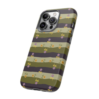 Floral Stripe Tough Phone Case — Olive & Plum Protective Cover