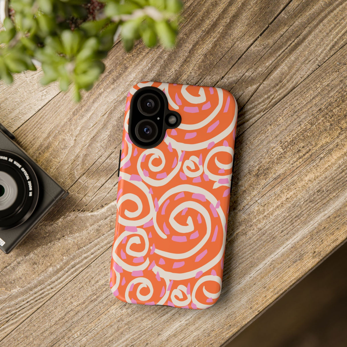 Spiral Swirl Tough Phone Case – Bright Orange & Pink Abstract Protection
