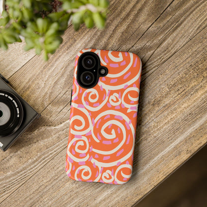 Spiral Swirl Tough Phone Case – Bright Orange & Pink Abstract Protection